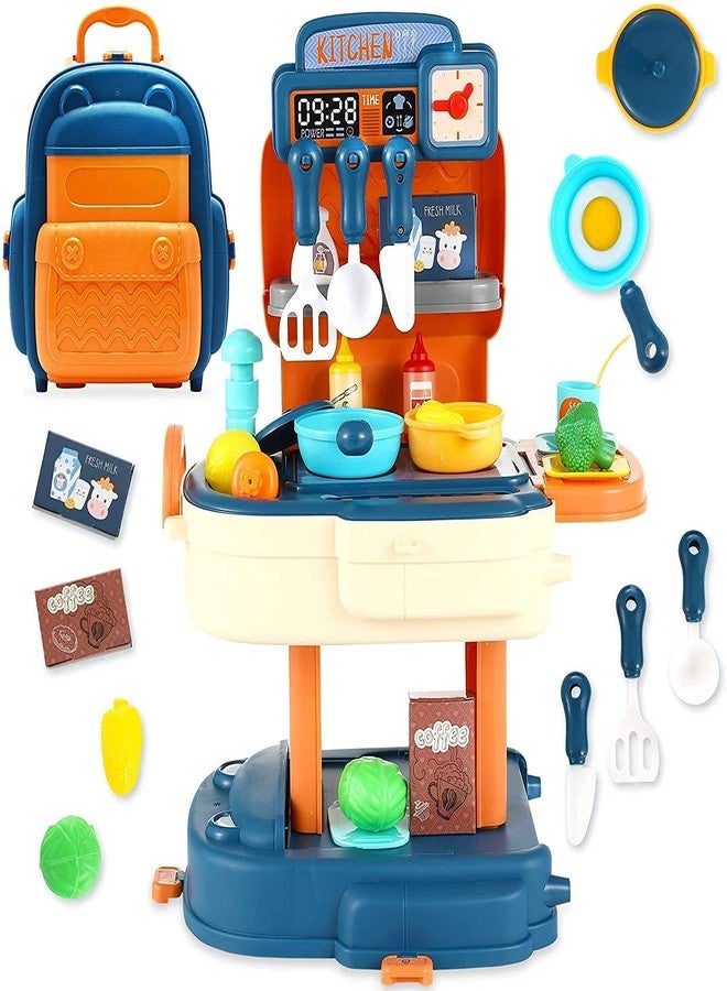 Oupstrive 34 Piece School Bag Packing Pretend Play Cooking Game Modern Children Kitchen Set Toy for Kids Girls Role Play Toys Kitchen Set Play Set Gift for Girls School Bag (Multicolor, Set of 1) - Image 1